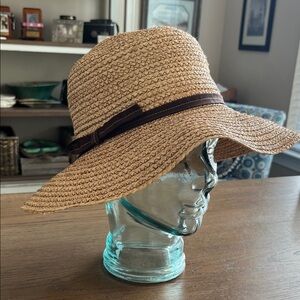 Vintage Betmar Wide Brim Tan Straw Sun Hat with Brown Band